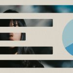 Photo collage depicting an image of a young asian woman superimposed with bar charts with a blue pie chart next to it.