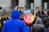 Anti-abortion activists gather in the snow at the Colorado Capitol on April 4, 2023, to protest a package of reproductive health bills.