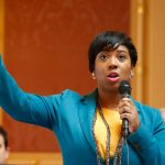 Lashrecse Aird delivers a speech at the Virginia Capitol in March 2020, in Richmond, Virginia.