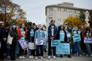 Proponents for affirmative action in higher education rally in front of the Supreme Court.