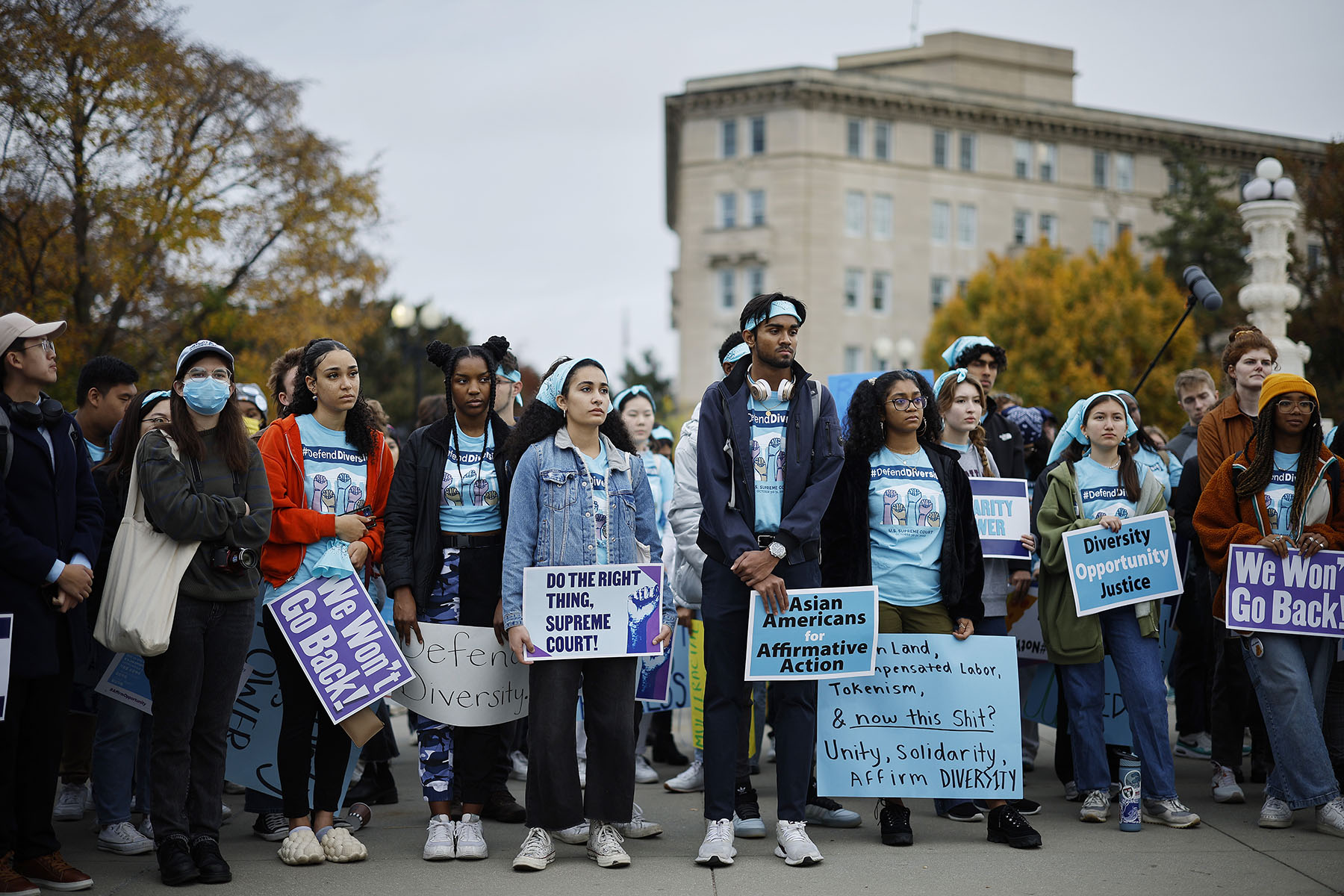 Proponents for affirmative action in higher education rally in front of the Supreme Court.