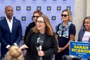 Sarah McBride speaks during a campaign event.