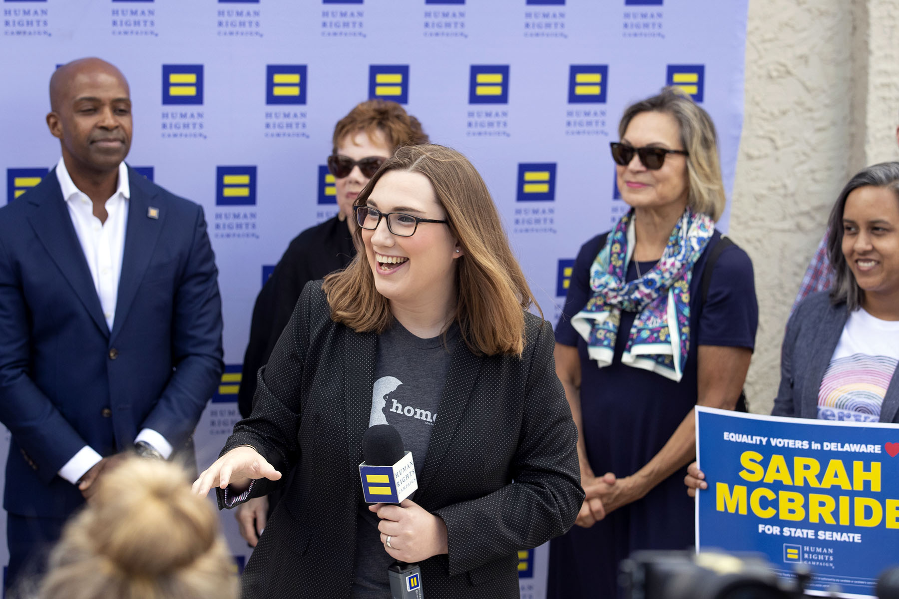 Sarah McBride speaks during a campaign event.