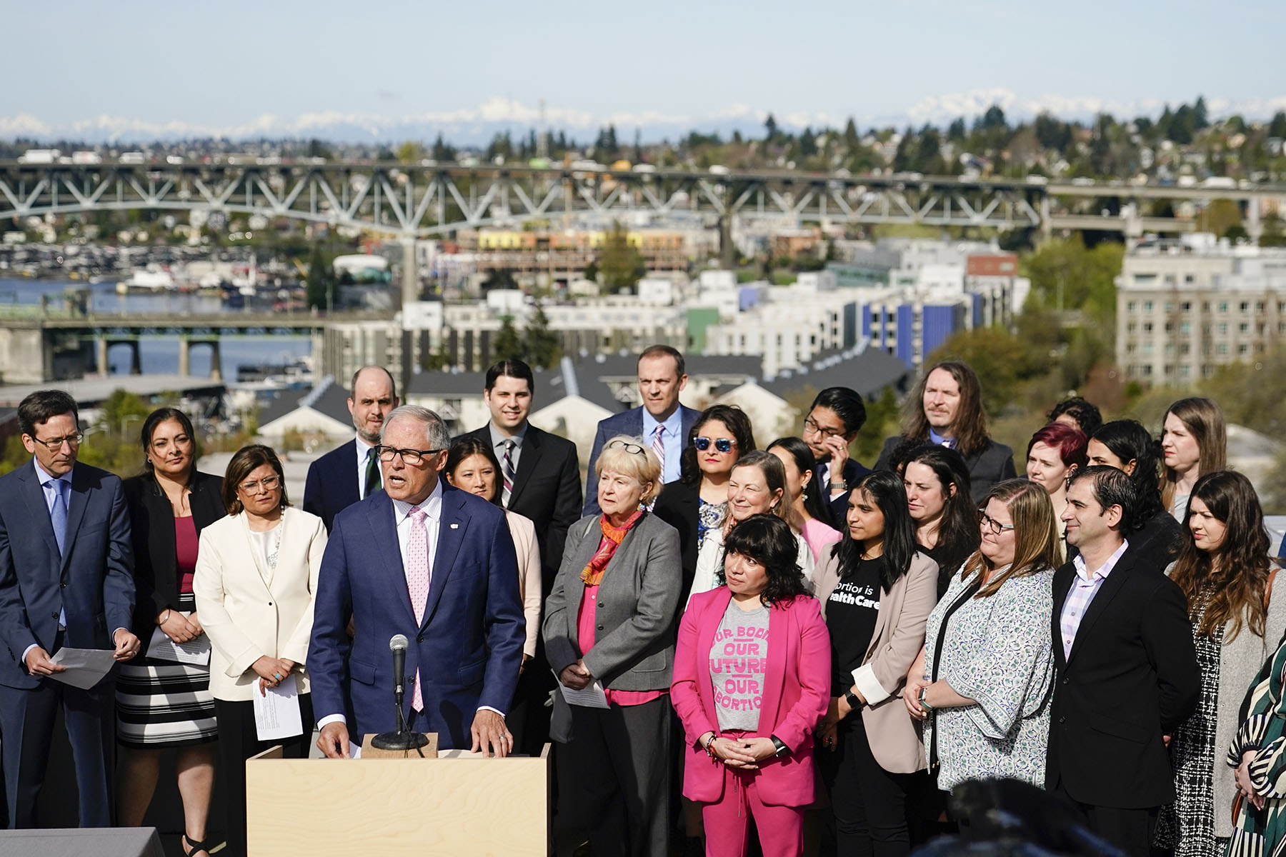 Washington Gov. Jay Inslee speaks during a press conference.