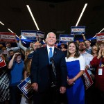 Mike and Karen Pence pose for pictures following Mike Pence's campaign launch event in Ankeny, Iowa, in June 2023.