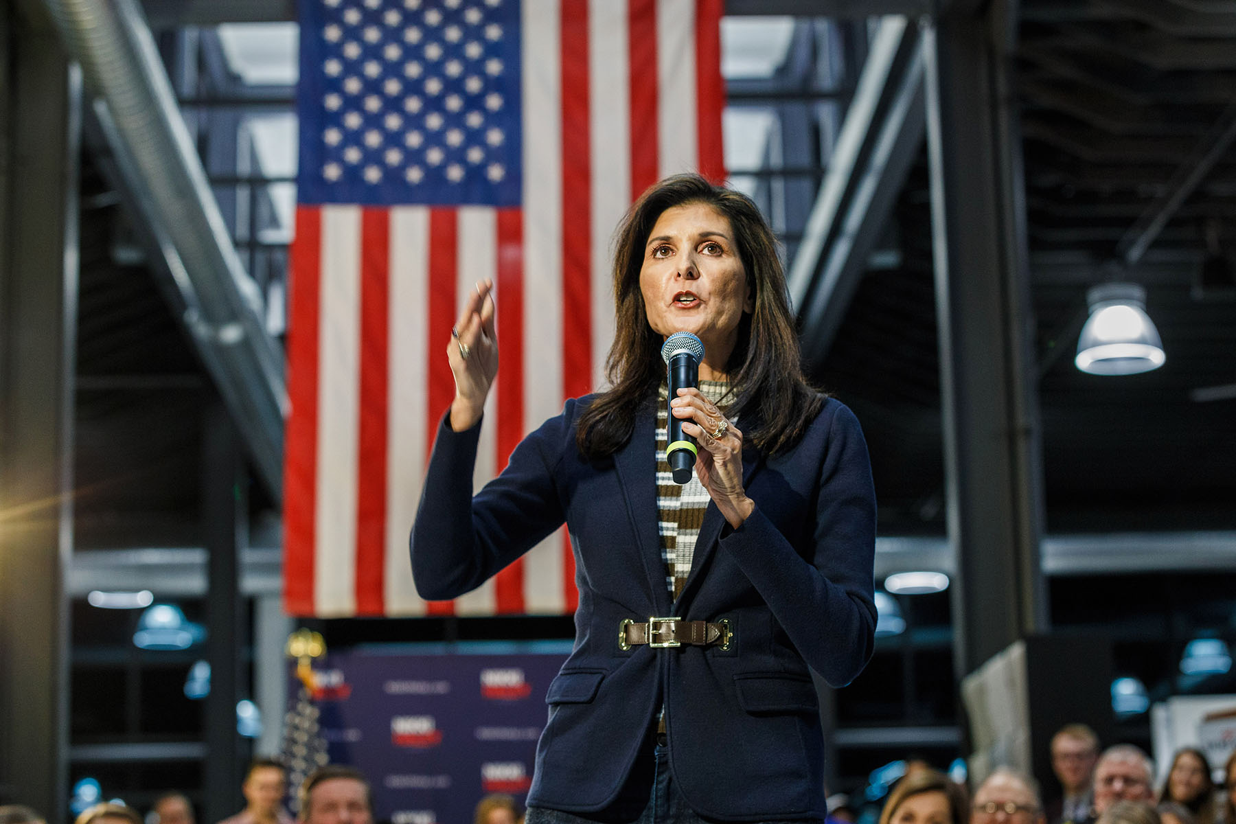 Nikki Haley speaks to the crowd at a town hall.