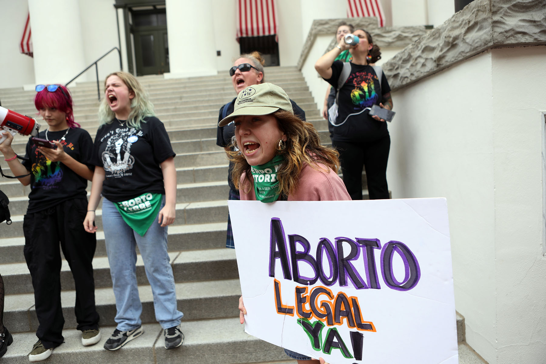 Protesters and activists convene at the Florida State Capitol after the Florida State Senate voted to pass a 6-week abortion ban.