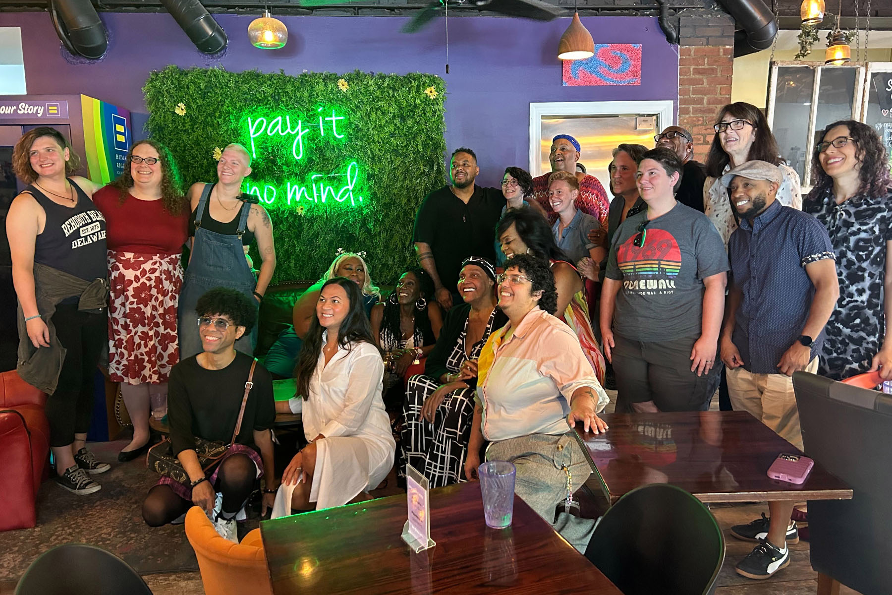 Miss Major poses for a group picture during an intimate gathering with transgender community figures and activists