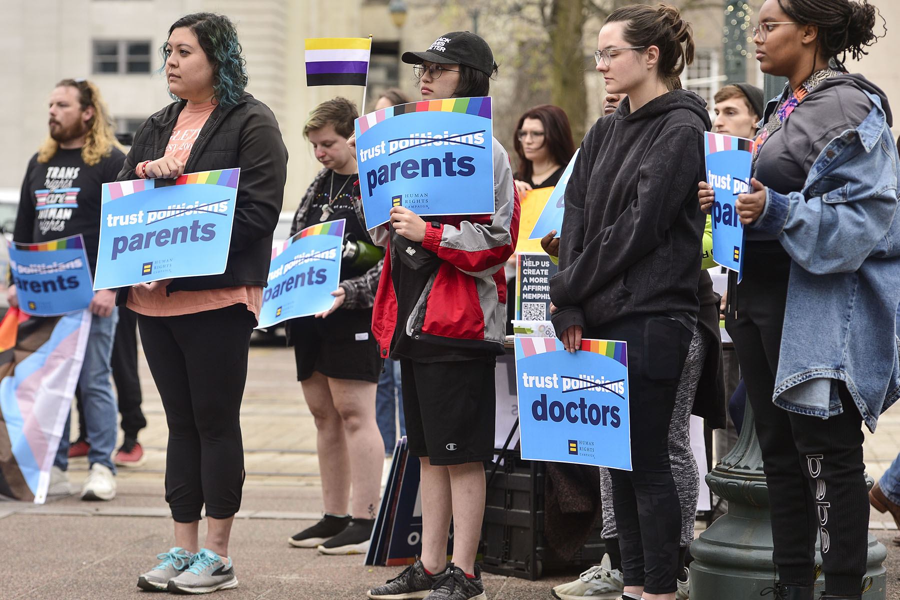 Supporters attend a rally in support of trans youth in Memphis, Tennessee