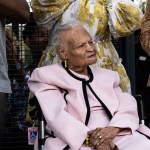 Viola Fletcher sits in her wheelchair during an event honoring survivors of the Tulsa Massacre.