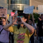 Abortion rights activists protest after the overturning of Roe v Wade by the Supreme Court in St. Louis, Missouri.