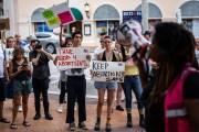 Abortion rights advocates rally at an overnight sit-in at Five Points Park in Sarasota, Florida.