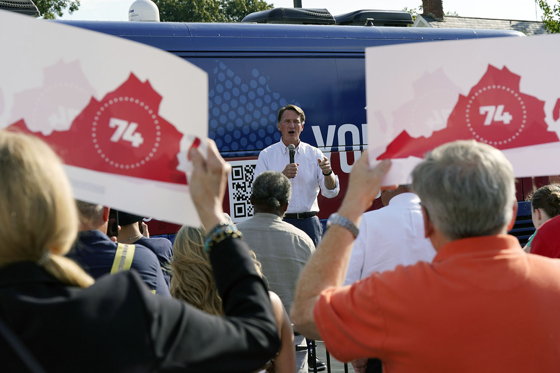 Virginia Gov. Glenn Youngkin addresses the crowd during an early voting rally.