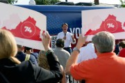 Virginia Gov. Glenn Youngkin addresses the crowd during an early voting rally.