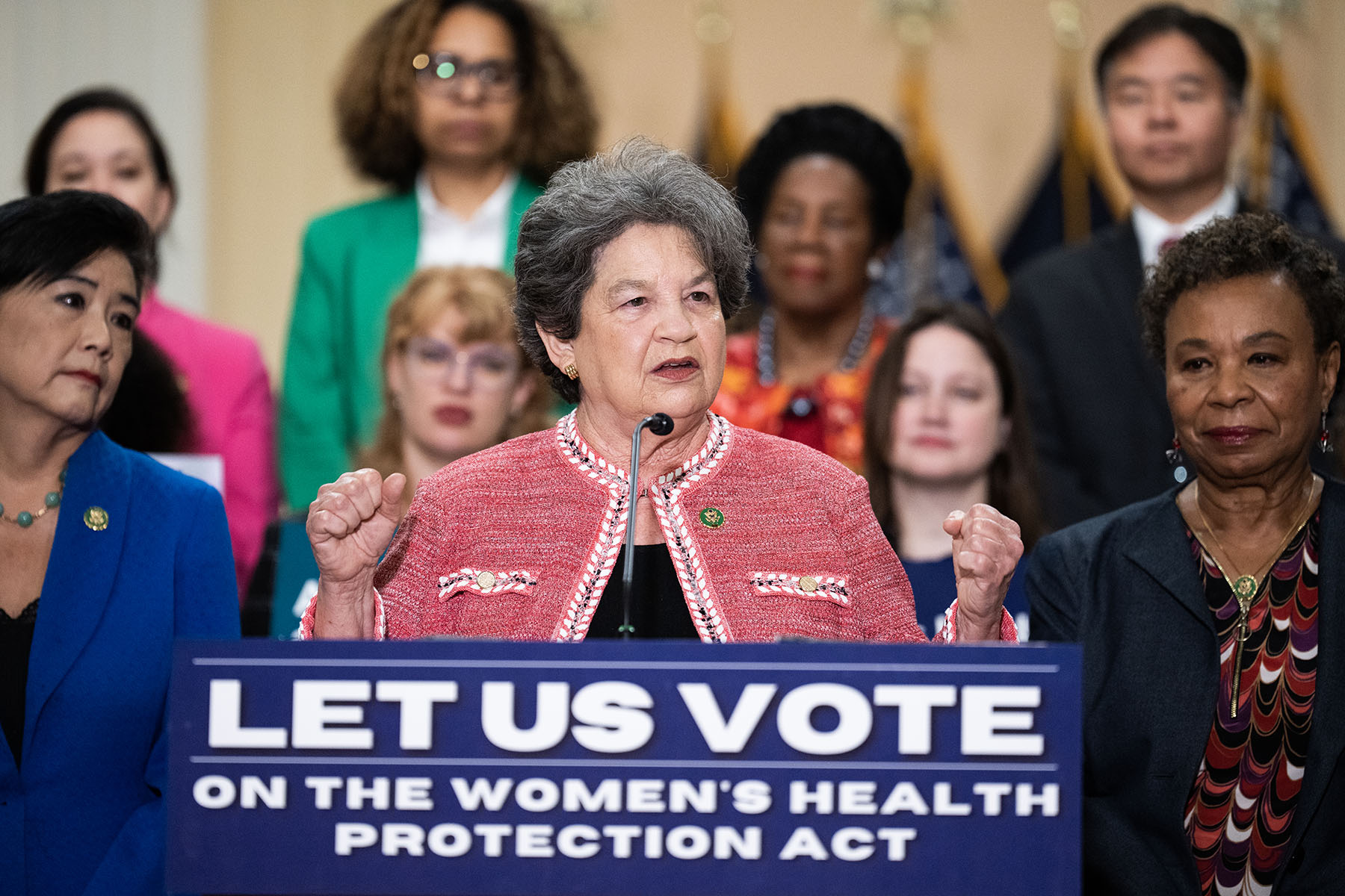 Rep. Lois Frankel (center) speaks during a an event on Capitol Hill