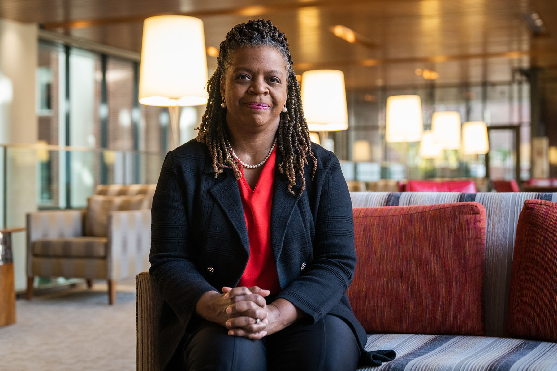 Cheri Beasley sits for a portrait at Harvard Kennedy School.