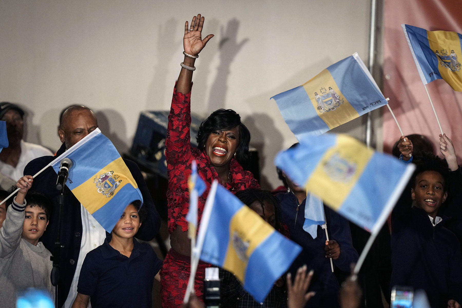 Cherelle Parker takes the stage during an election night party in Philadelphia.