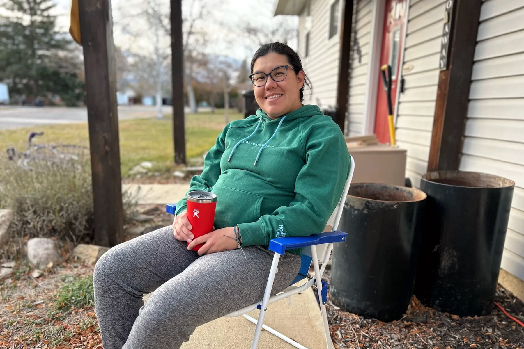 Fort Washakie teacher Fredde Reed poses for a portrait in October 2023 in Lander, while pregnant with her first child.