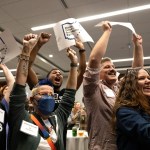 Abortion rights supporters celebrate winning the referendum on Issue 1.