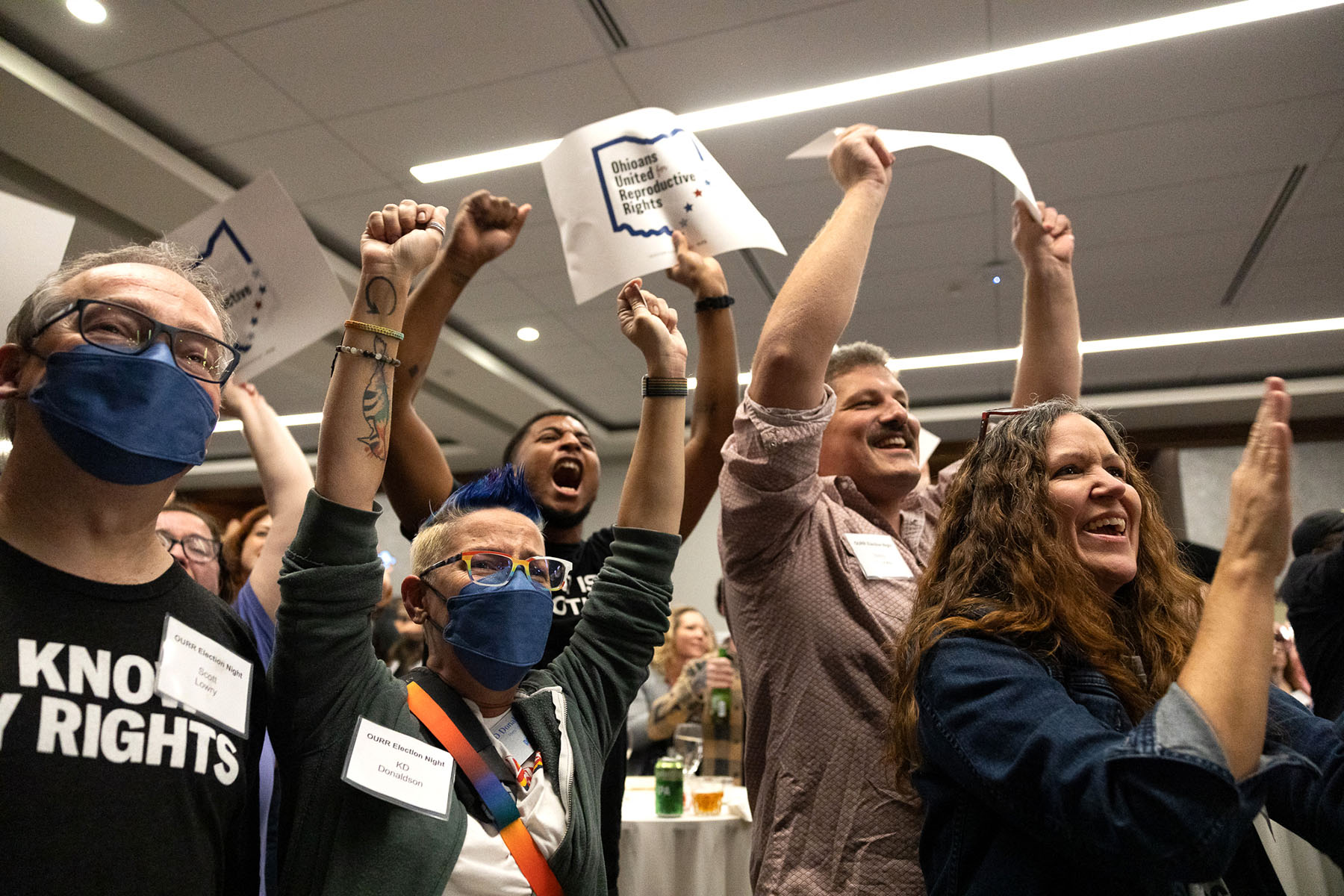 Abortion rights supporters celebrate winning the referendum on Issue 1.