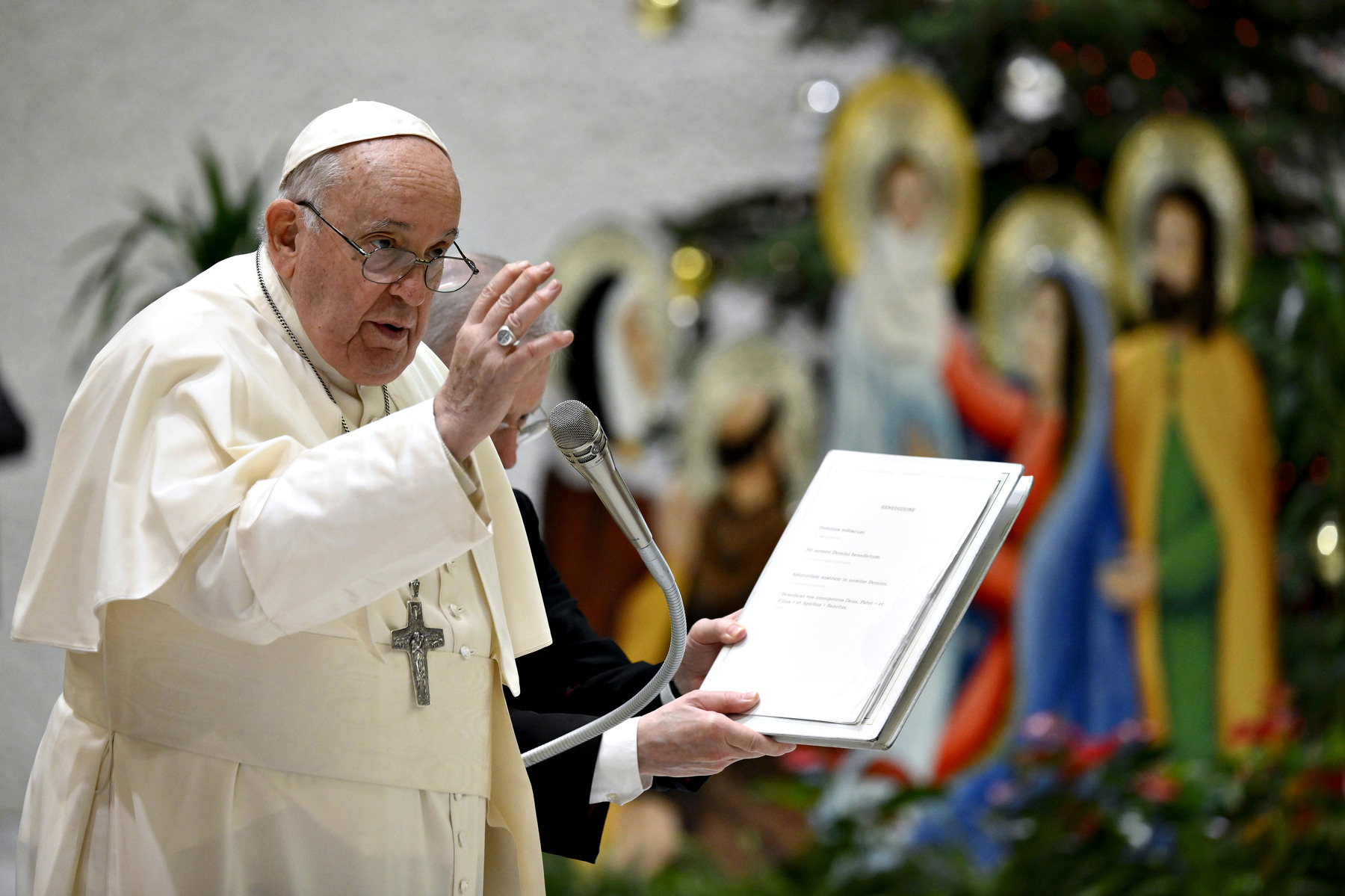 Pope Francis speaks during a General Audience meeting.