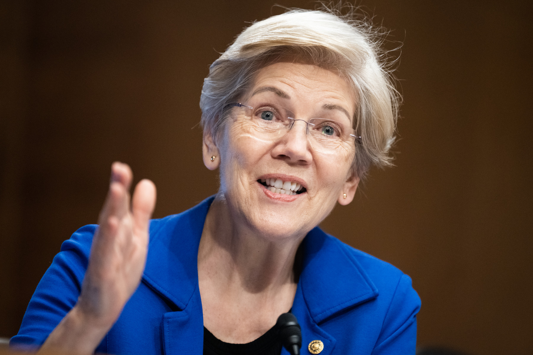 Sen. Elizabeth Warren, D-Mass., speaks during a committee hearing.