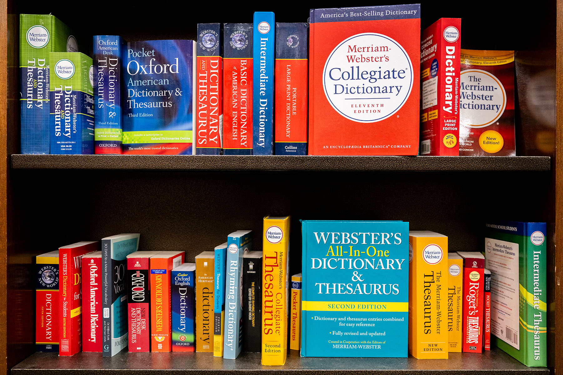 Merriam-Webster's educational material is displayed for sale at a Barnes & Noble.