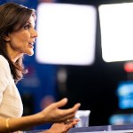 Nikki Haley speaks during an interview in Tuscaloosa, Alabama.