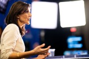 Nikki Haley speaks during an interview in Tuscaloosa, Alabama.