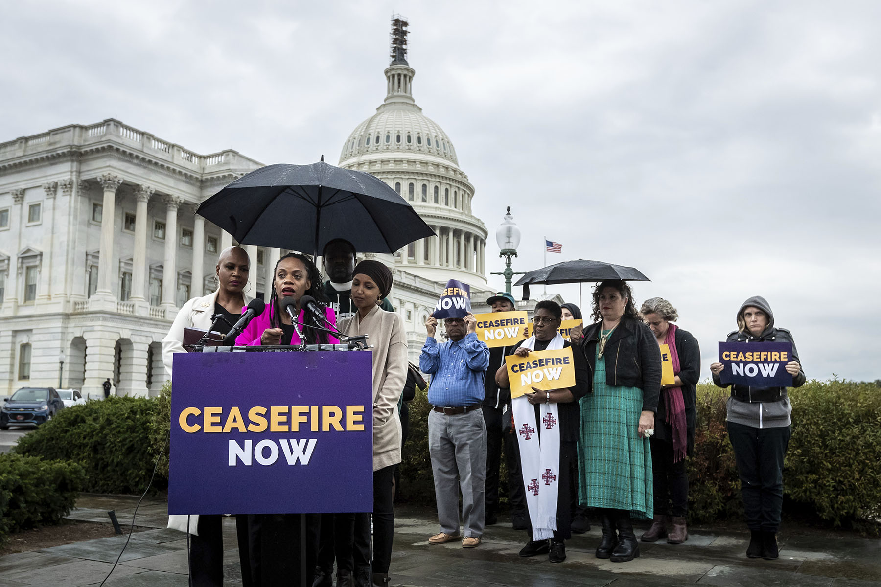 Rep. Summer Lee speaks at a press conference in front of the U.S. Capitol.