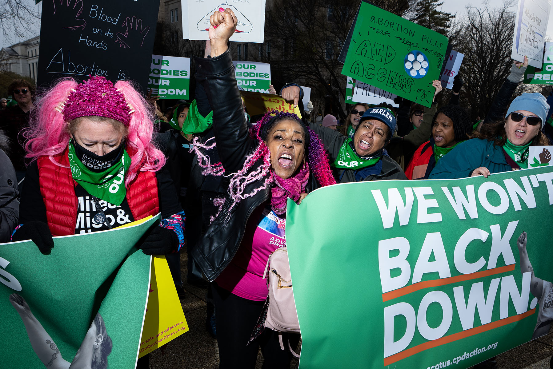 Abortion rights activists protest at the U.S. Supreme Court.