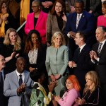 Kate Cox of Texas and Latorya Beasley of Alabama are seen in Jill Biden's box as President Biden delivers the State of the Union address.