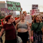 Abortion rights activist protest during a rally near the Tucson Federal Courthouse in Tucson, Arizona.