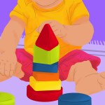 Close up illustration of a baby stacking block toys.