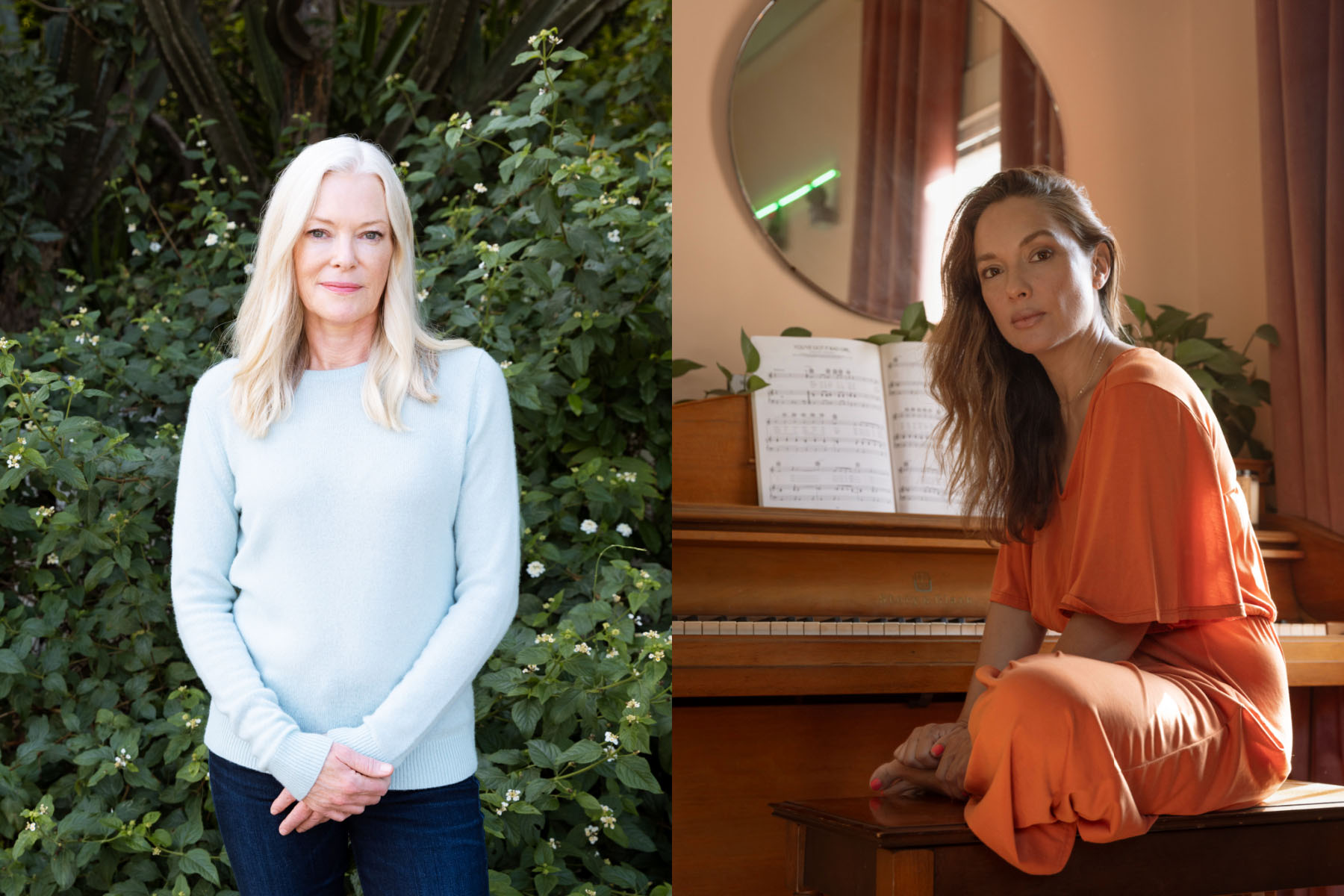 Survivors Caitlin Dulany and Larissa Gomes pose for portraits in this diptych.