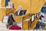 A courtroom sketch of Jurors taking notes as Stormy Daniels testifies in Manhattan criminal court.