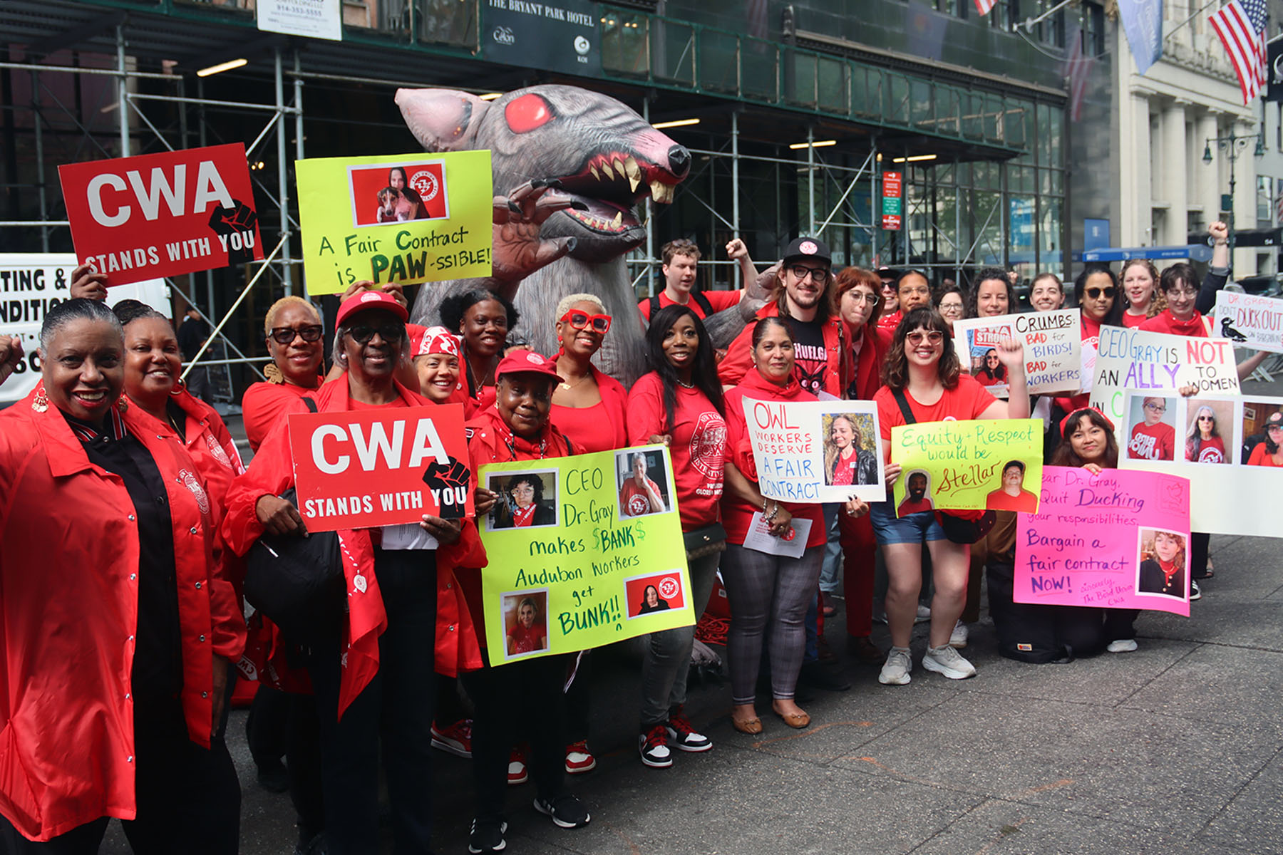 Bird Union members pose for a group picture during a rally in New York City.