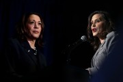 diptych of Kamala Harris (left) and Gretchen Whitmer (right)