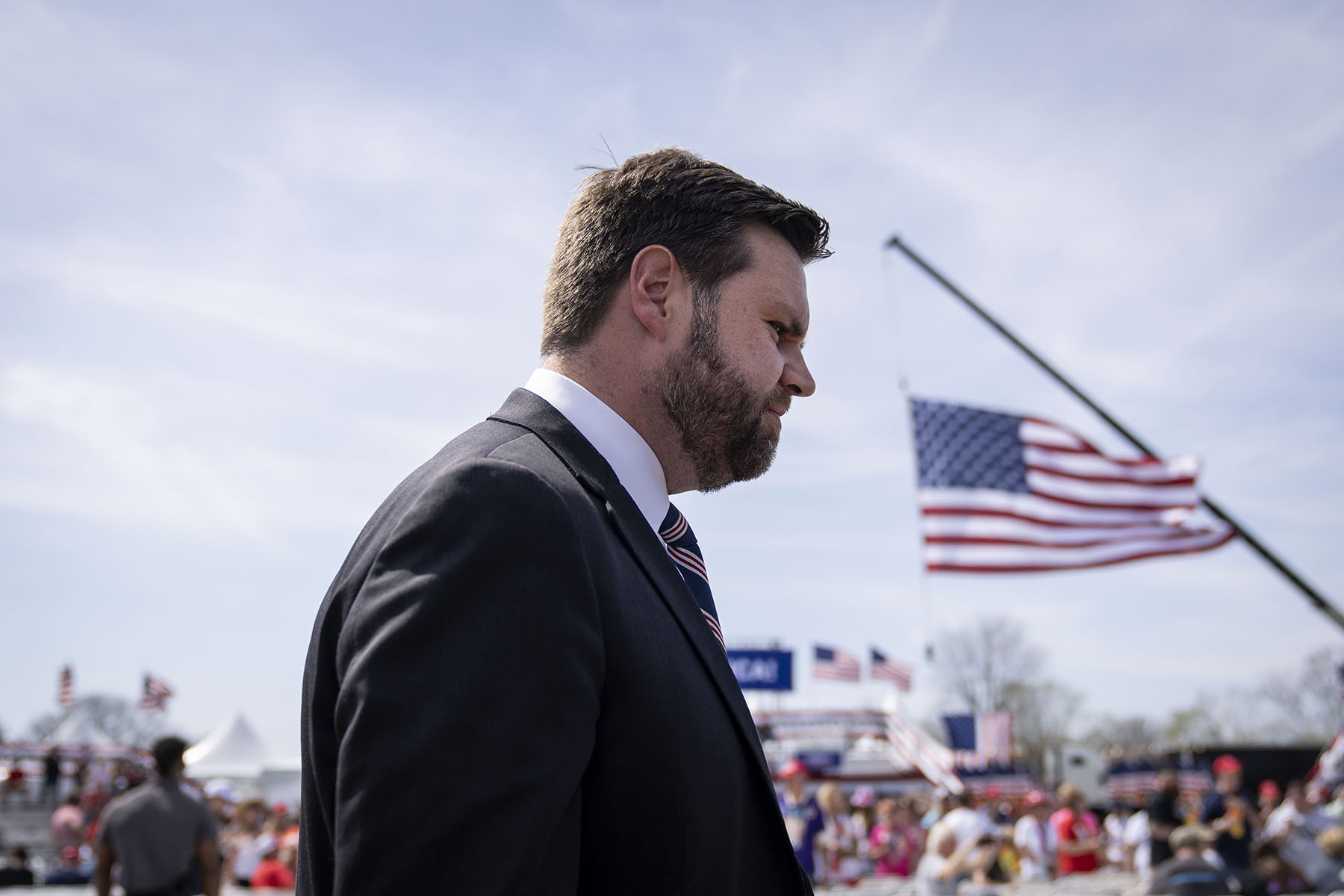 JD Vance arrives at a rally hosted by former President Donald Trump.