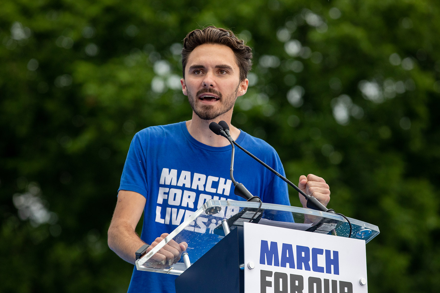 David Hogg speaks at a March For Our Lives rally on the National Mall.