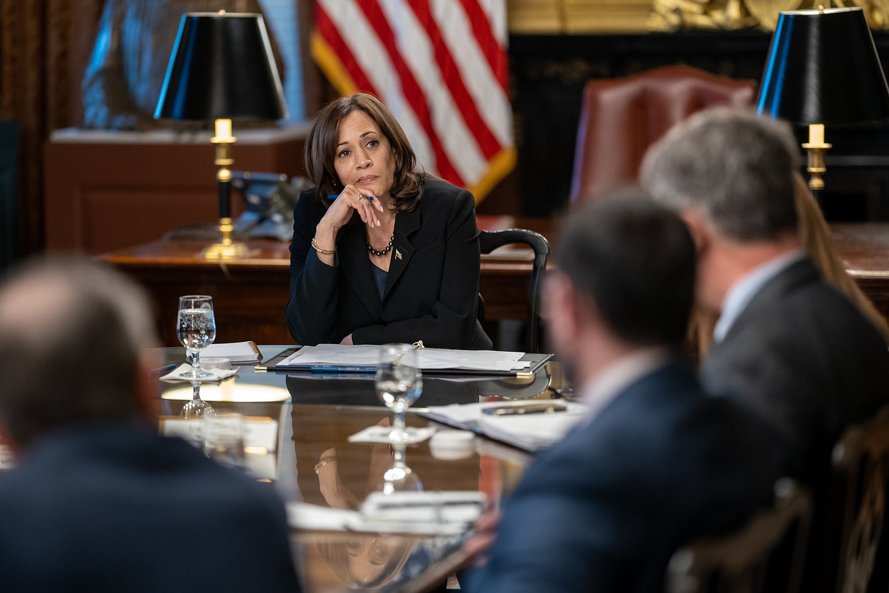 Vice President Kamala Harris holds a roundtable meeting.