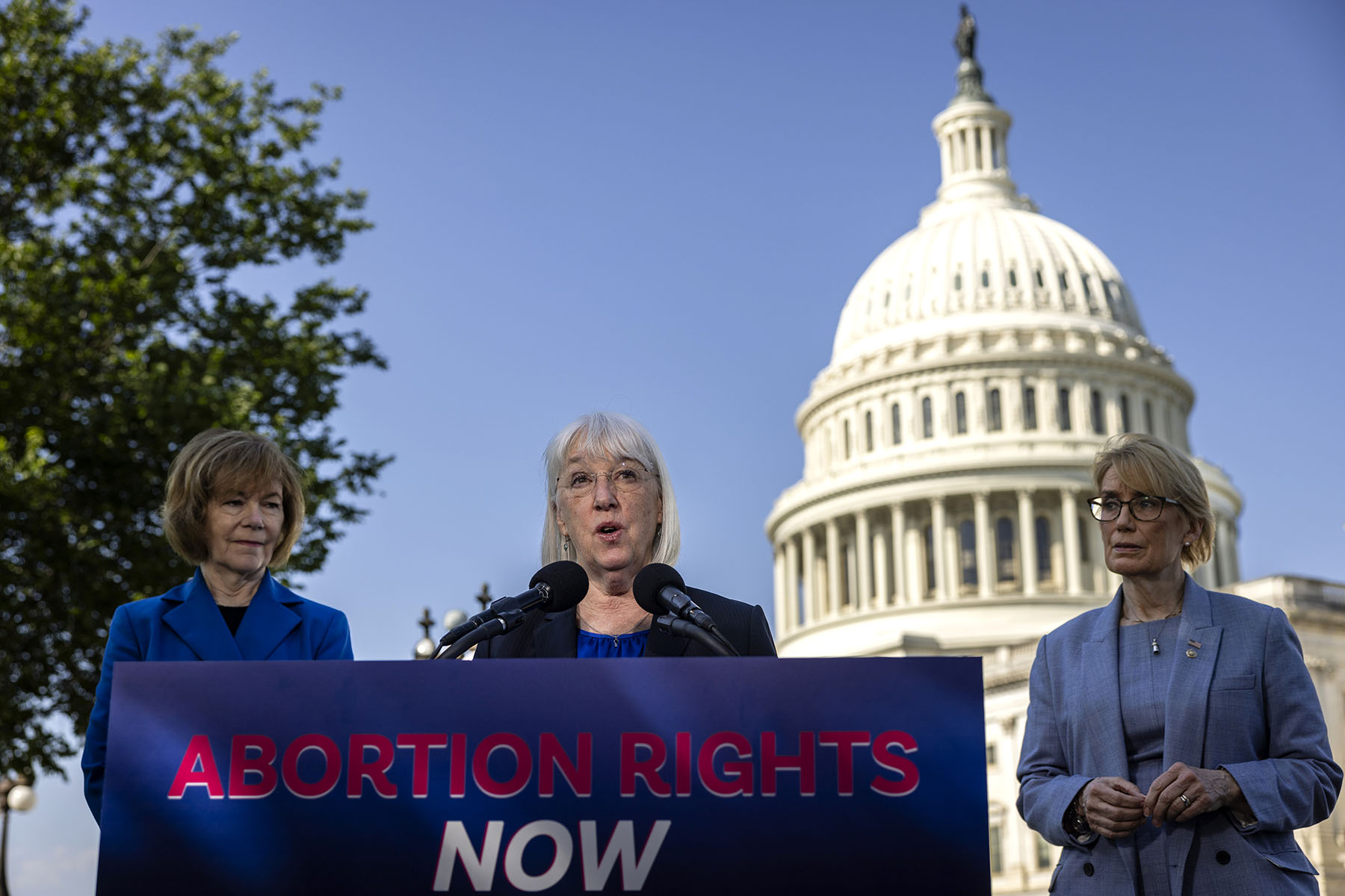 Sen. Patty Murray speaks during a press conference in front of the U.S. Capitol.