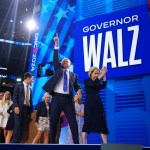 Minnesota Gov. Tim Walz celebrates with his family on stage at the DNC.