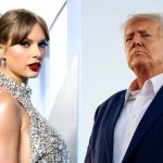 Diptych of Taylor Swift and Donald Trump.