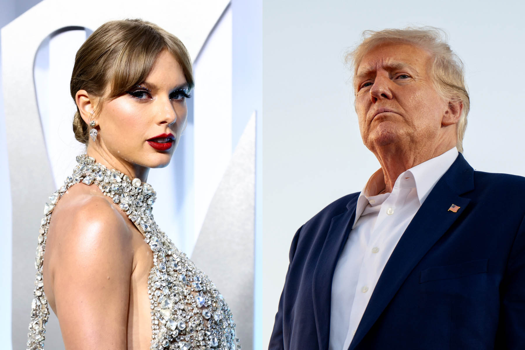 Diptych of Taylor Swift and Donald Trump.