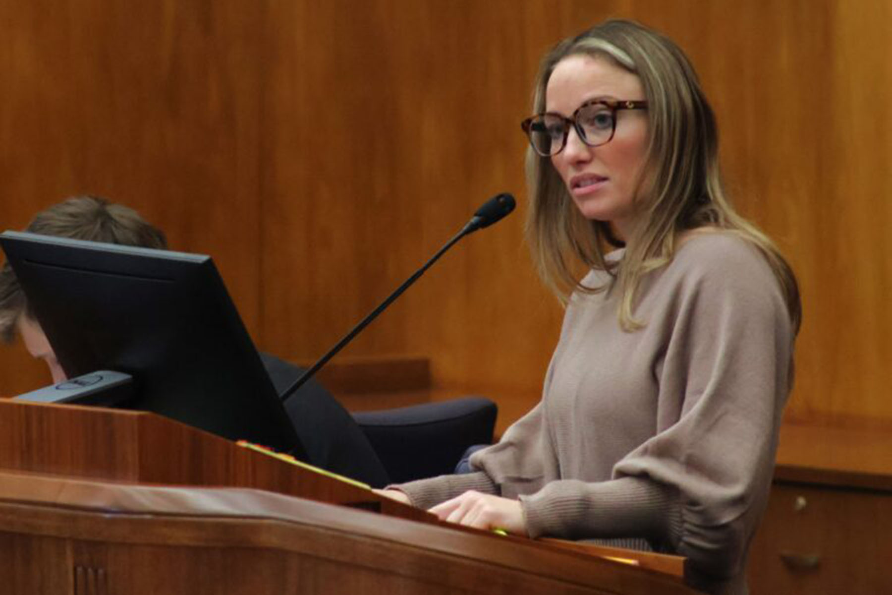 Rep. Emily O’Brien speaks during a meeting of the Legislative Management Committee.
