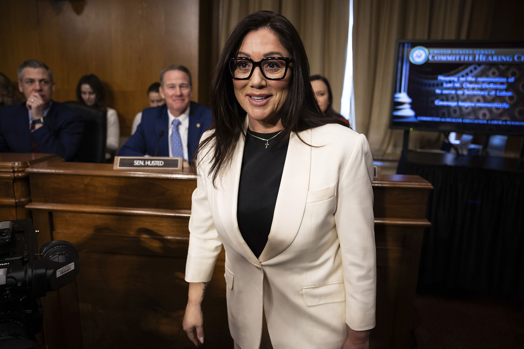 Lori Chavez-DeRemer arrives for her confirmation hearing on Capitol Hill.