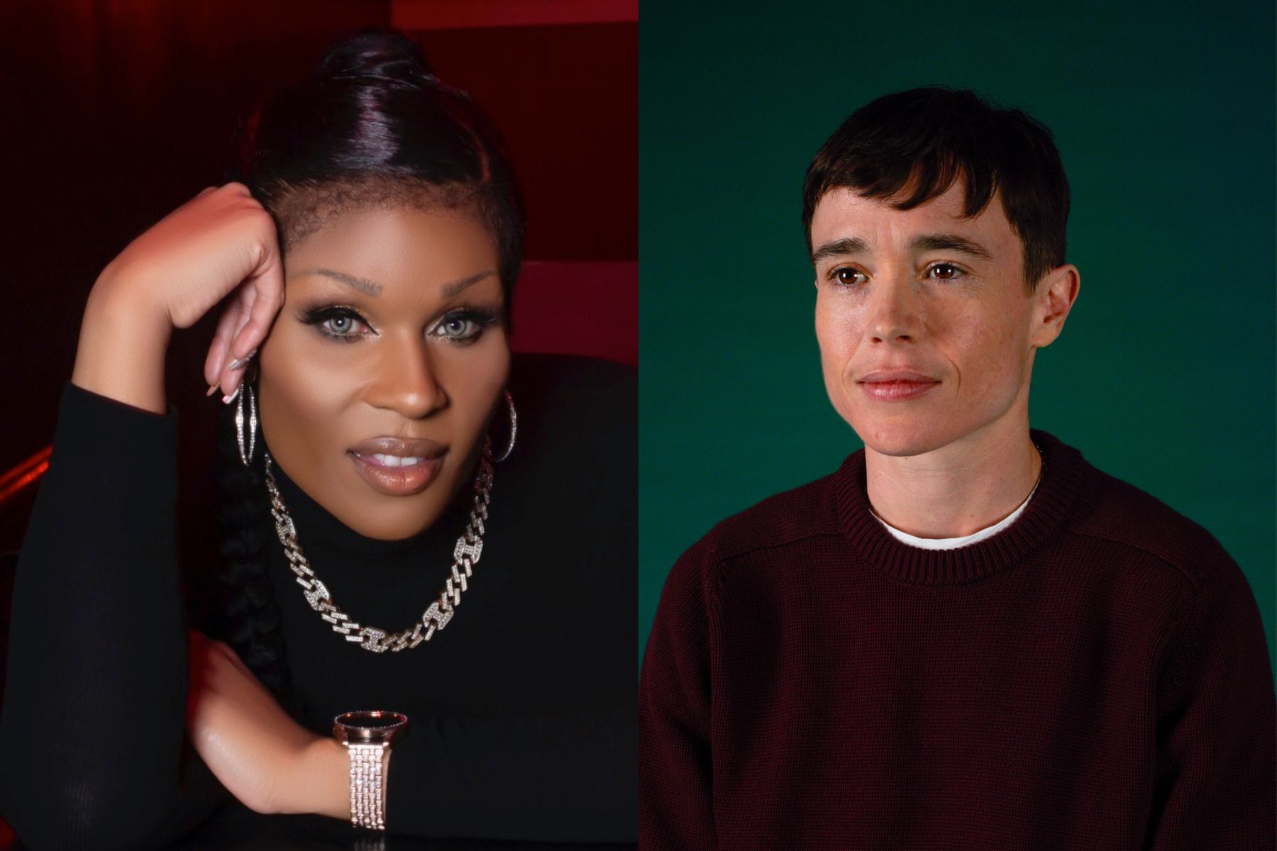 Diptych of headshots of Peppermint and Eliott Page