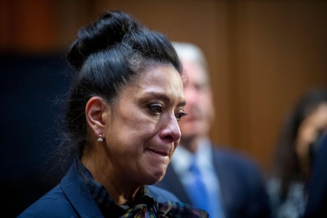 Esther Salas, a U.S. district court judge in New Jersey, has an emotional meeting with Senators following a Senate Committee in Washington, D.C.