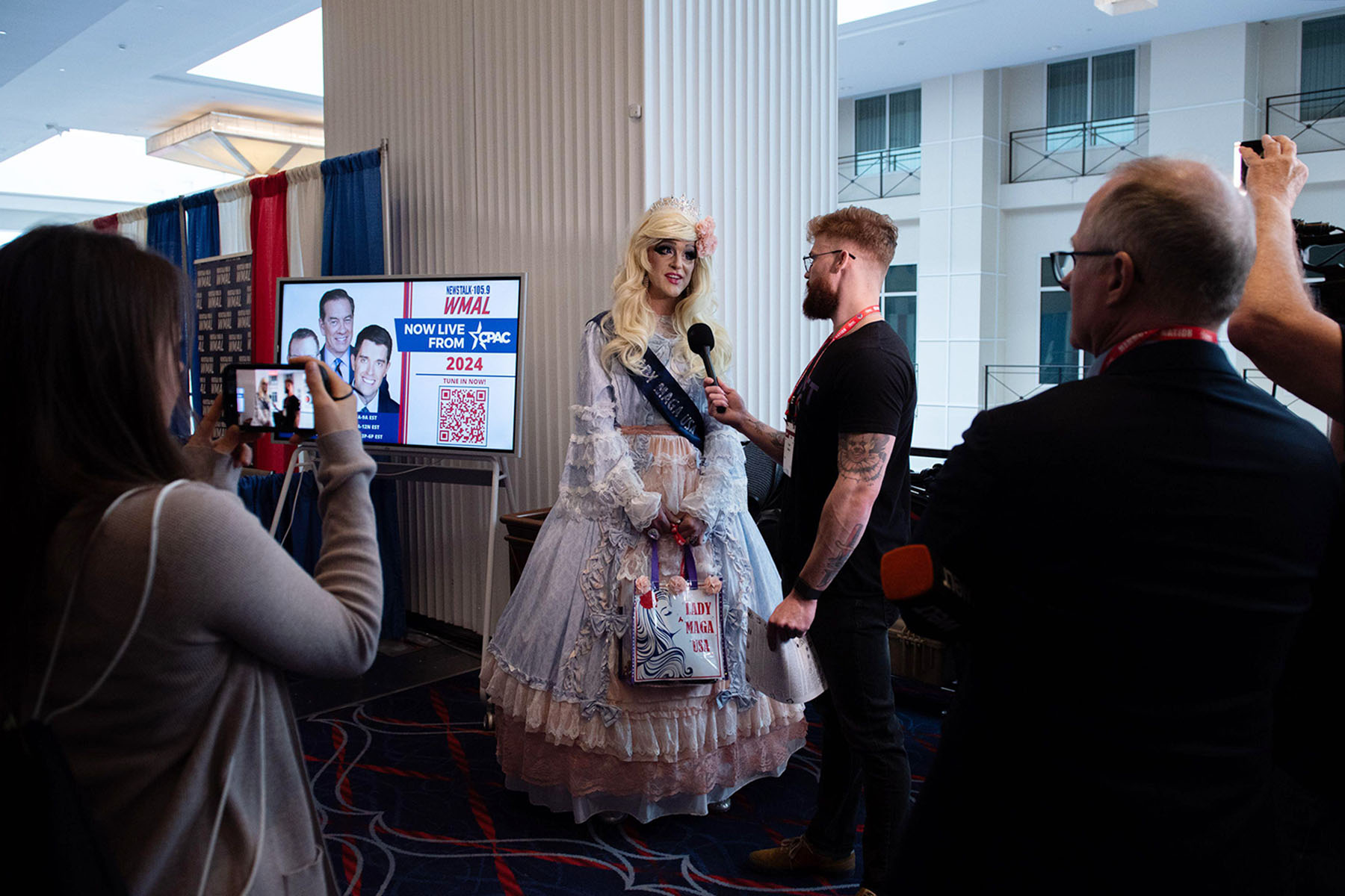 Ryan Woods is interviewed at the 2024 Conservative Political Action Conference in National Harbor, Maryland.
